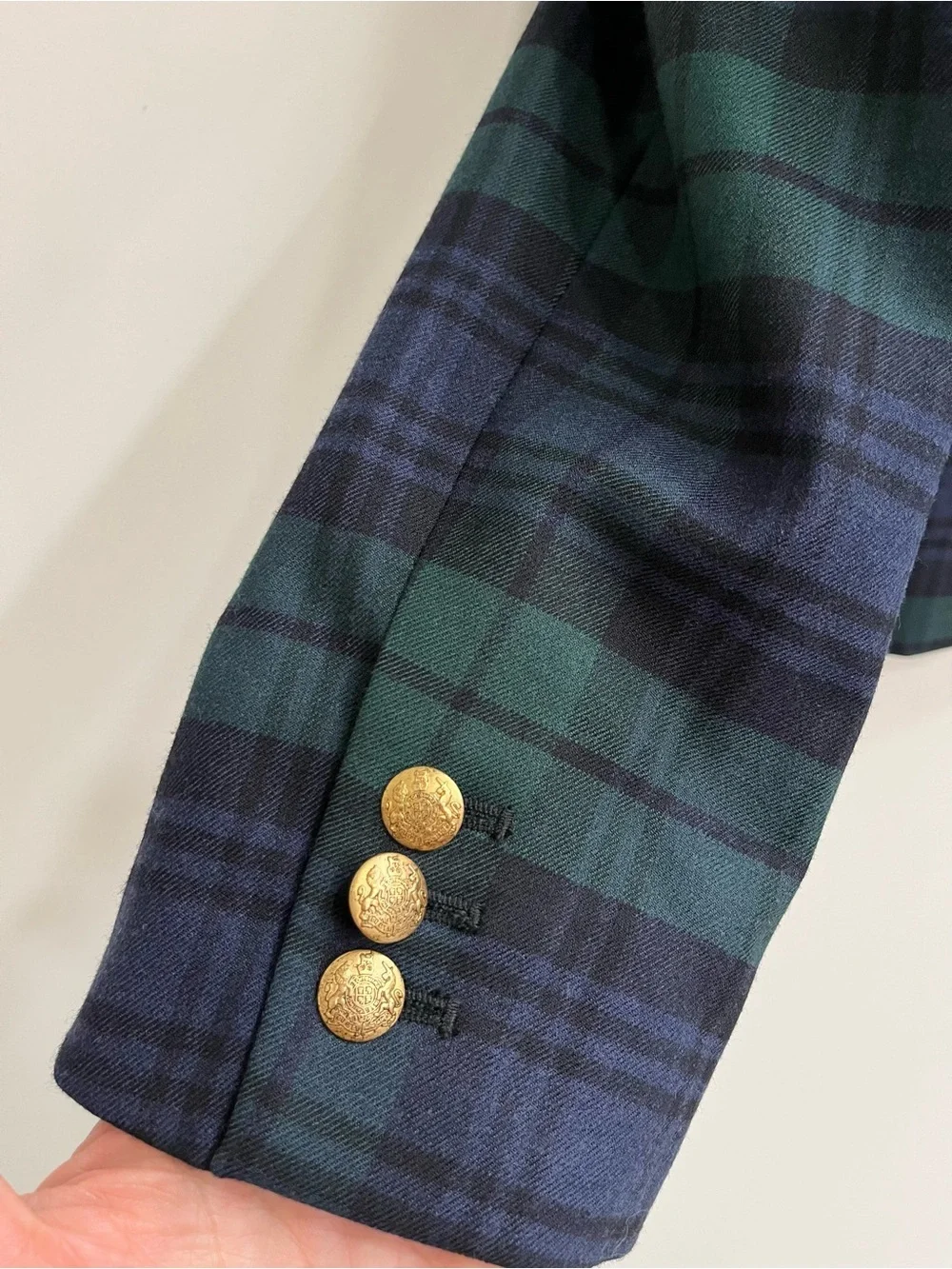 J. Crew Factory Black Watch Plaid Blazer Green Blue Gold Two Buttons Size 10